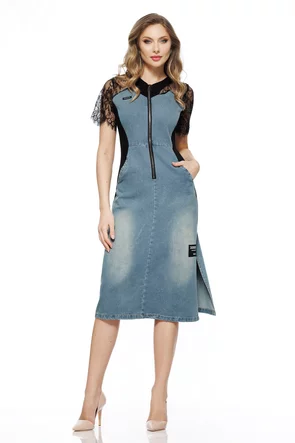 Rochie casual premium de blug cu insertii de bumbac si dantela neagra