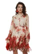 Rochie damă eleganta din voal imprimeu floral rosu si volane in colturi