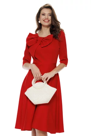 Rochie damă elegantă Fofy rosie clos cu fundă maxi și croi feminin fluid