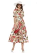 Rochie damă Fofy midi cu imprimeu floral, croi tip cămașă și cordon în talie