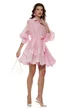 Rochie damă roz eleganta diafana din organza cu volane si aplicatii de dantela