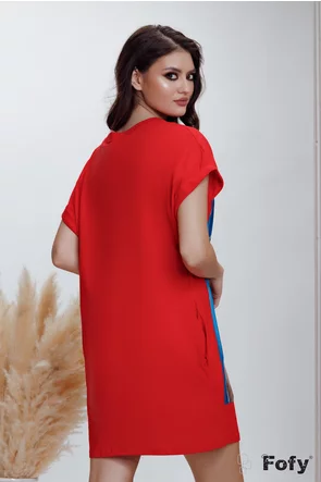 Rochie dama sport din bumbac rosu cu imprimeu africa si buzunare laterale