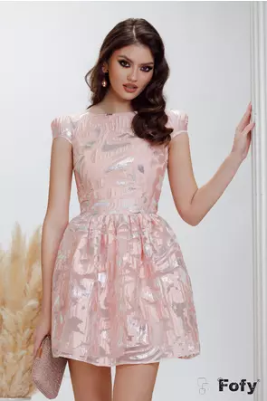 Rochie de banchet sofisticata din brocart din organza roz cu lurex argintiu