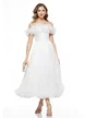 Rochie de cununie spectaculoasa din organza drapata cu volane romantice si corset reglabil cu volane
