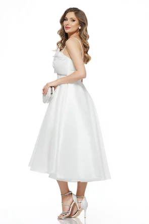 Rochie de cununie spectaculoasa din organza premium cu funda si corsaj cu margele si perle 