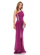 Rochie de ocazie de LUX din lycra magenta premium satinata cu fronseuri si aplicatii de cristale