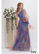 Rochie de ocazie de LUX din tul cu imprimeu floral albastru si floare maxi