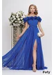 Rochie de ocazie de LUX din voal albastru imperial cu corset fronsat si flori lucrate manual
