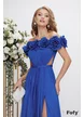 Rochie de ocazie de LUX din voal albastru imperial cu corset fronsat si flori lucrate manual