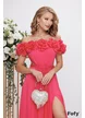 Rochie de ocazie de LUX din voal roz ciclame cu corset fronsat si flori lucrate manual