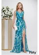 Rochie de ocazie de LUX spectaculoasa din voal verde plisat floral si cristale multicolore