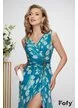 Rochie de ocazie de LUX spectaculoasa din voal verde plisat floral si cristale multicolore