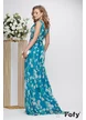 Rochie de ocazie de LUX spectaculoasa din voal verde plisat floral si cristale multicolore