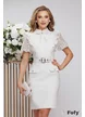 Rochie de ocazie eleganta alba cu maneci de dantela si brosa