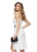 Rochie de ocazie eleganta alba mini cu cupe buretate si floare stilizata