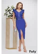 Rochie de ocazie eleganta albastra din neopren cu decolteu conturat cu strasuri si centura