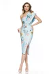 Rochie de ocazie eleganta bleu din neopren cu imprimeu floral