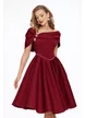 Rochie de ocazie eleganta bordo din neopren pe umeri cu fusta in pliuri si cristale