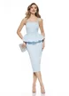 Rochie de ocazie eleganta din neopren baby bleu cu peplum si bretele cu cristale