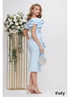 Rochie de ocazie eleganta din neopren baby blue cu volane la maneci bust fronsat si volan decorativ