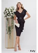 Rochie de ocazie eleganta din neopren negru cu volan decorativ si aplicatii de perle si strassuri
