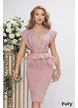 Rochie de ocazie eleganta din neopren roz cu peplum detalii argintii si pene
