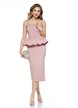 Rochie de ocazie eleganta din neopren roz cu peplum si bretele cu cristale