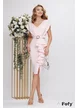 Rochie de ocazie eleganta din neopren roz cu volan decorativ si aplicatii de perle si strassuri