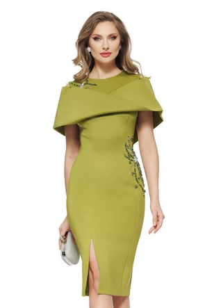 Rochie de ocazie eleganta fistic din neopren cu design inedit si aplivcatii de cristale