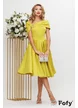 Rochie de ocazie eleganta lime din neopren pe umeri cu fusta in pliuri si cristale