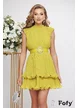Rochie de ocazie eleganta lime din voal plisat premium cu umeri buretati si centura cu cristaleu