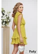 Rochie de ocazie eleganta lime din voal plisat premium cu umeri buretati si centura cu cristaleu