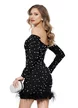 Rochie de ocazie eleganta neagra cu aplicatii de perle si pene