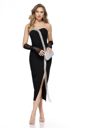 Rochie de ocazie eleganta neagra cu aplicatii spectaculoase de cristale