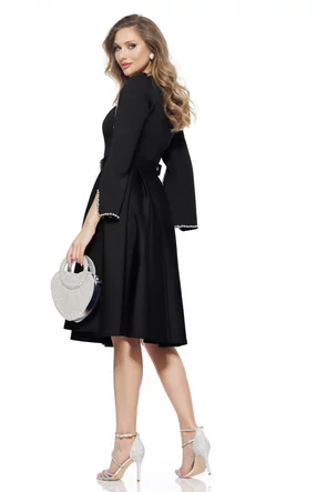Rochie de ocazie eleganta neagra din neopren cu contururi de cristale si curea