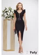 Rochie de ocazie eleganta neagra din neopren cu decolteu conturat cu strasuri si centura