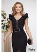 Rochie de ocazie eleganta neagra din neopren cu decolteu conturat cu strasuri si centura