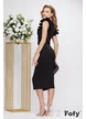 Rochie de ocazie eleganta neagra din neopren cu decolteu conturat cu strasuri si centura