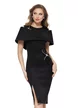 Rochie de ocazie eleganta neagra din neopren cu design inedit si aplicatii de cristale