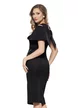 Rochie de ocazie eleganta neagra din neopren cu design inedit si aplicatii de cristale