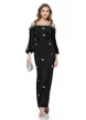 Rochie de ocazie eleganta neagra lunga din neopren cu aplicatii de cristale si maneci de voal