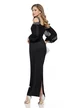 Rochie de ocazie eleganta neagra lunga din neopren cu aplicatii de cristale si maneci de voal