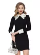 Rochie de ocazie eleganta neagra midi cu guler si mansete  innobilate cu cristale