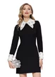 Rochie de ocazie eleganta neagra midi cu guler si mansete  innobilate cu cristale