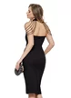 Rochie de ocazie eleganta neagra midi cu corset buretat si colier din cristale
