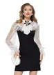 Rochie de ocazie eleganta neagra tip sarafan cu maneci de dantela volane si jabou cu brosa