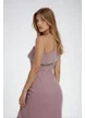 Rochie de ocazie eleganta roz cu volane conturate cu strasuri