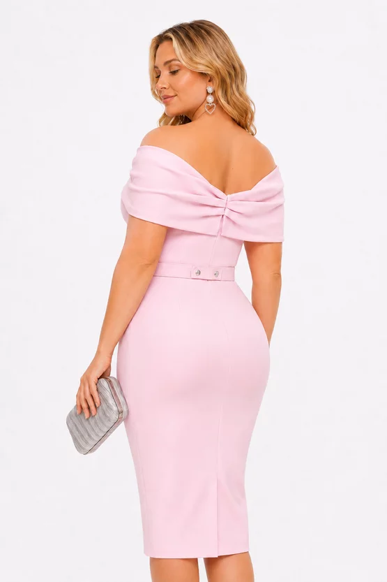 Rochie de ocazie eleganta roz din neopren pe umeri si cristale maxi picture - 2