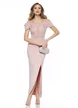 Rochie de ocazie eleganta roz lunga din neopren cu contururi de cristale 