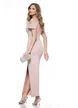Rochie de ocazie eleganta roz lunga din neopren cu contururi de cristale 
